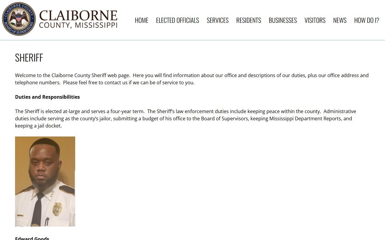 Claiborne County sheriff page for inmate population and jail records