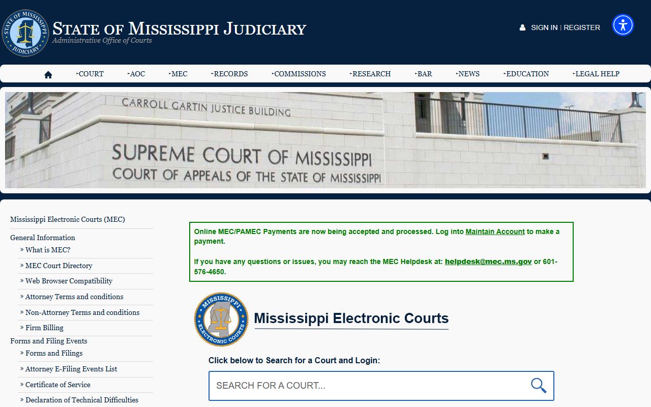 Mississippi MEC court records after Claiborne County arrest access page